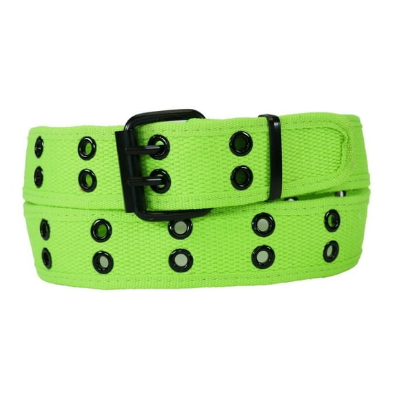 Neon Green 2 Holes Row Metal Grommets Stitched Canvas Fabric Military Web Belt