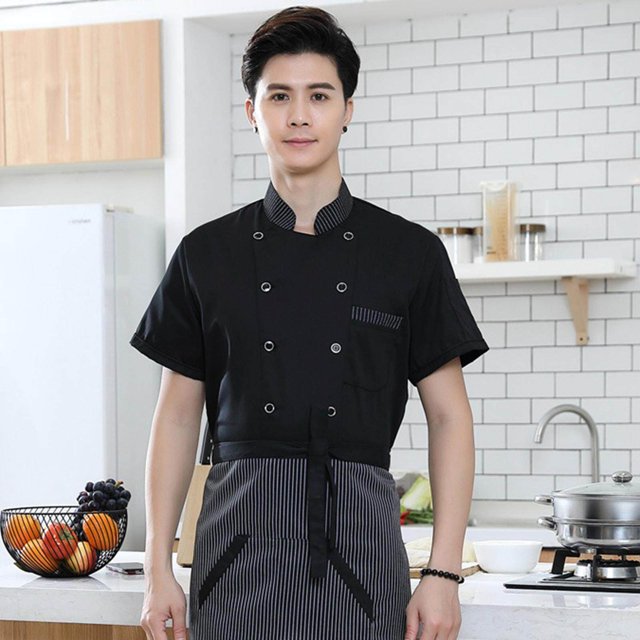 Unisex Chef Coat Jacket Catering Kitchen Short Clothes For Kitchen Sleeve Chef Wear XL Black