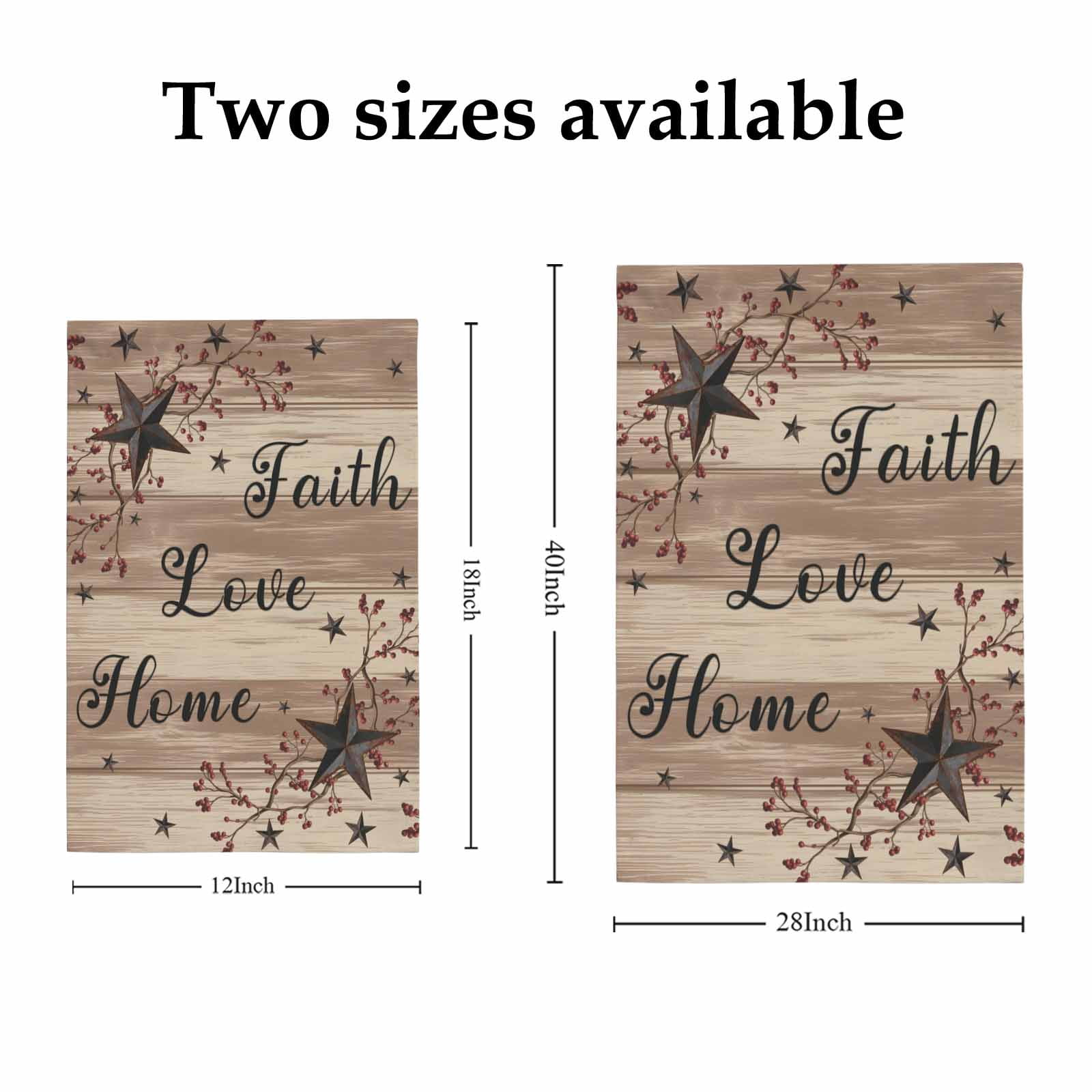 Retro Country Stars House Flags For Outdoor, Faith Love Home Berries Farmhouse Brown Striped Small Double Side Yard Flags Weather Proof House Decor for Lawn Outside Holiday 28 x 40 Inches