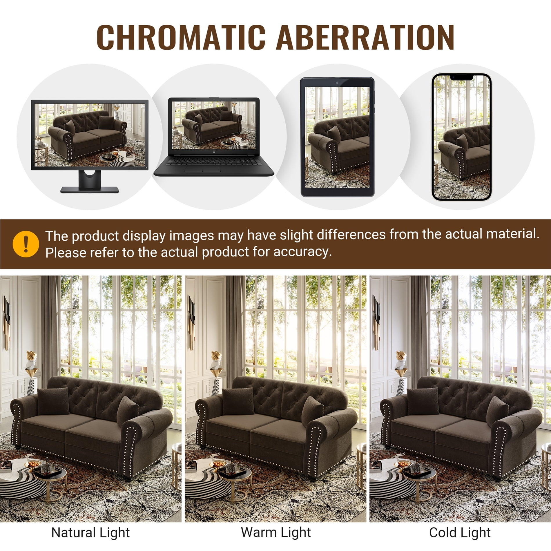 Alvantor 83" Cloud sofa with Ottman, Upholstered Velvet Couch with Nailhead Trim and Rolled Armrests, Mid-Century Modern Sofa for Living Room Brown