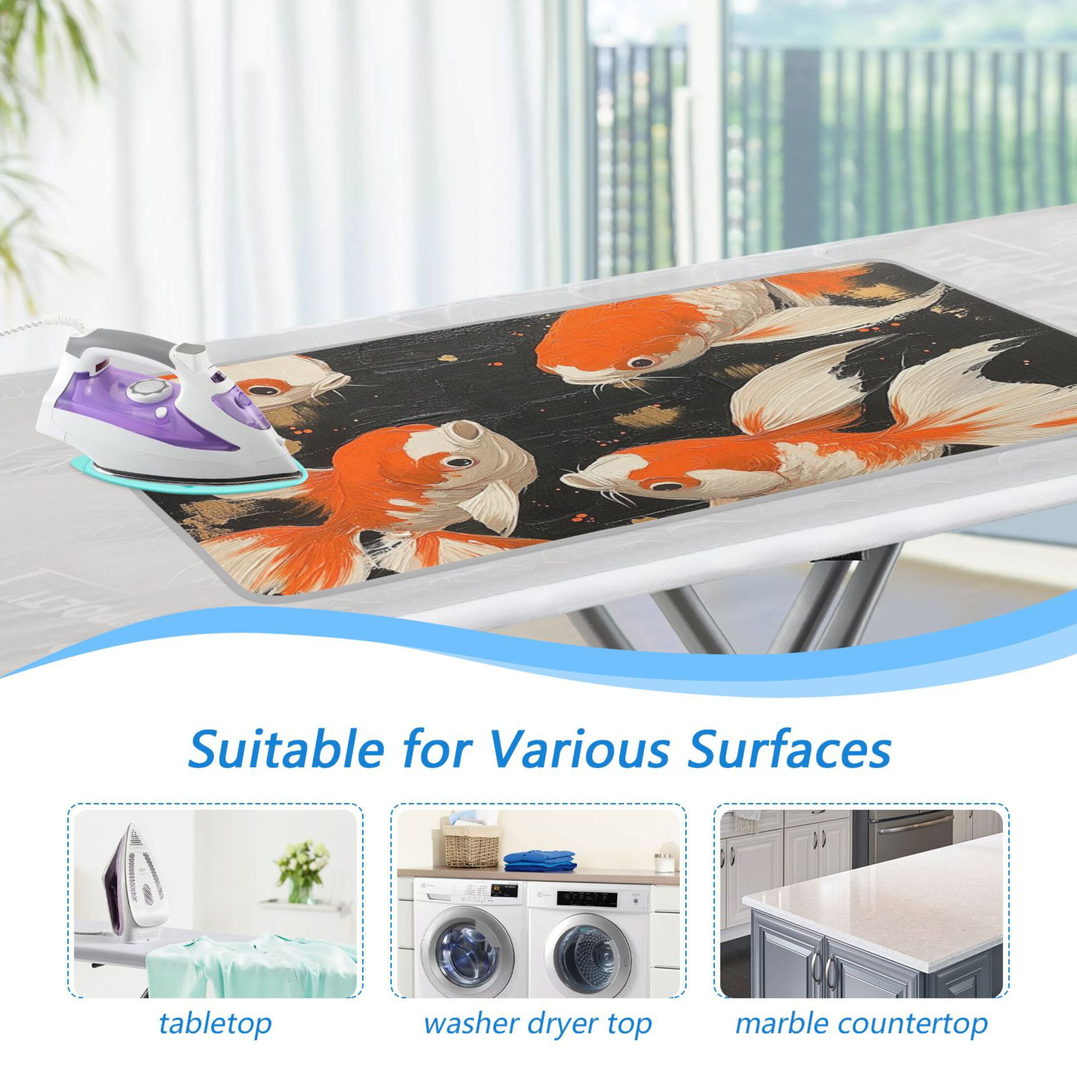 Fish Ink Painting Ironing Mat Blanket for Table Top Travel Portable Ironing Board Pad 47.2x27.6 Inch
