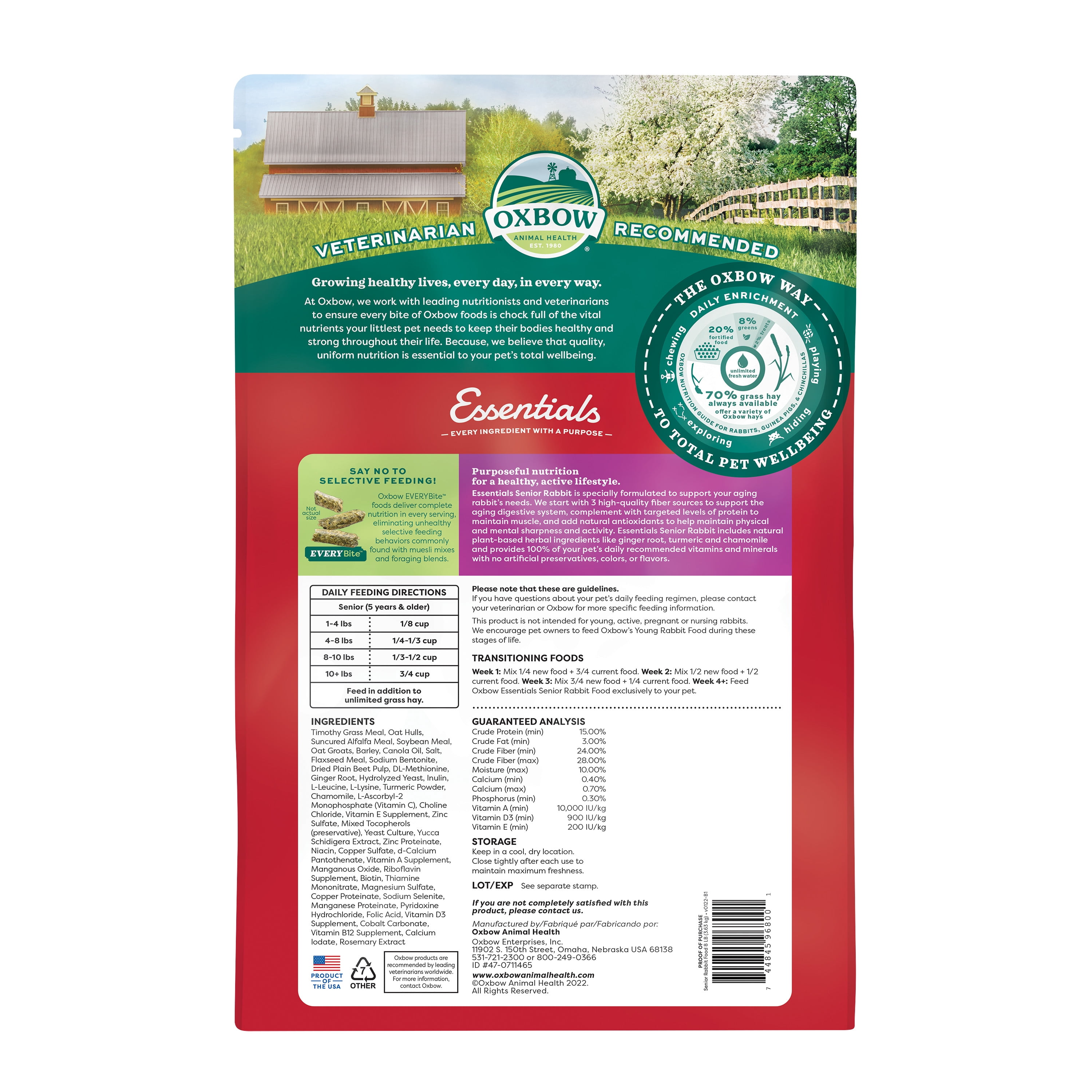 Oxbow Animal Health Essentials Senior Rabbit Food - Dry Pellet - 8lbs