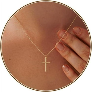 Cross Necklace For Women, Dainty 18K Gold Plated Small Cross Pendant Necklace Simple Gold Cross Necklaces For Women Trendy Gold Jewelry For Women Gift[o1081]