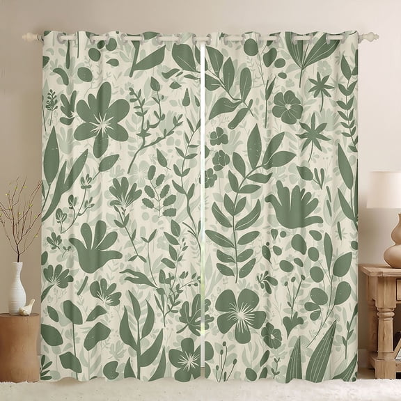 jejeloiu Retro Rustic Botanical Black Out Curtains,Natural Plant Curtains Pack of 2 (42x63 Each),Green Leaf Flower Bedroom Curtains For Girls Kids,Super Cozy Room Decor