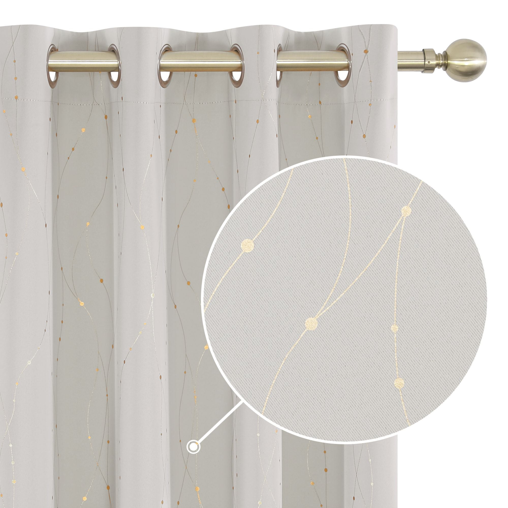 Deconovo Home Decorative Curtains with Wave Line with Dots Foil Print Design Grommet Top Window Curtains for Girls Room 52 x 45 inch Cream Set of 2