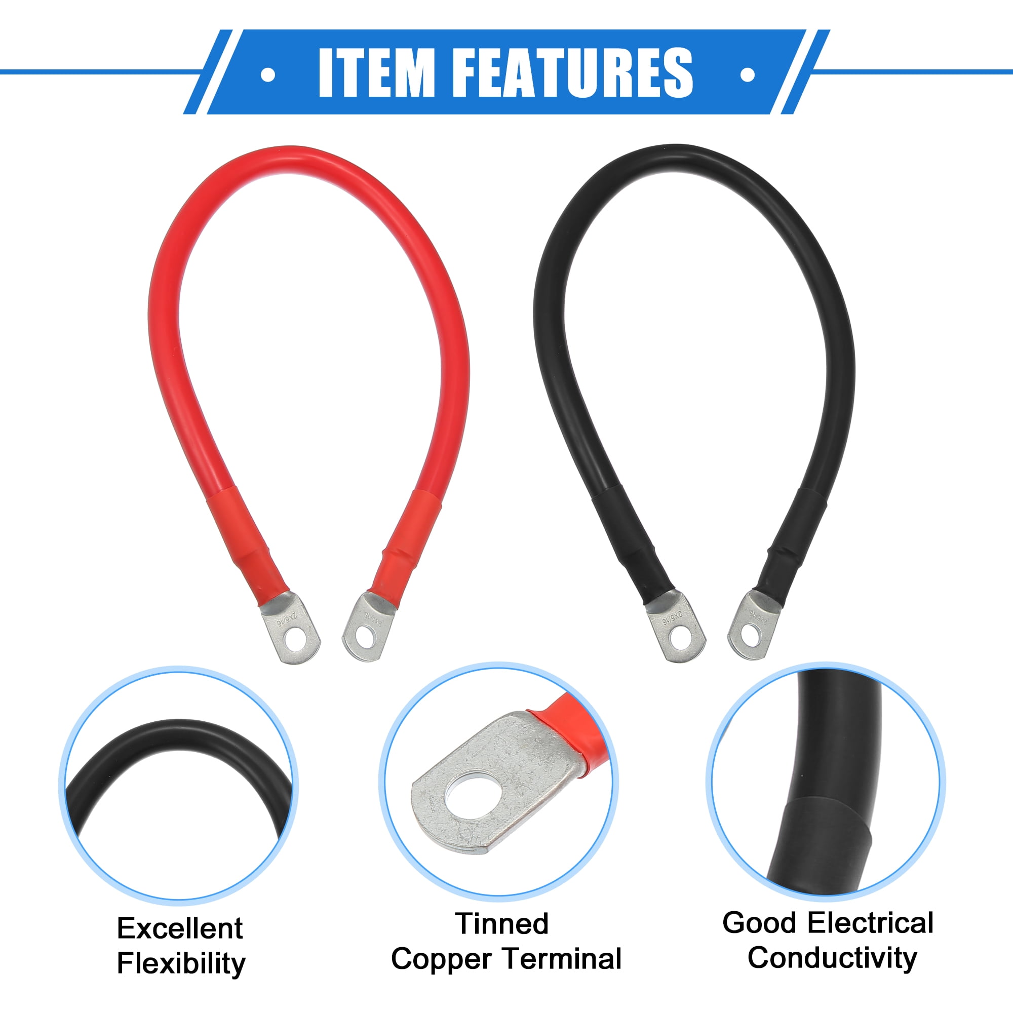 Unique Bargains 1 Pair 2 AWG Gauge 18" Battery Inverter Cable with 5/16" Ring Universal for Car Vehicle RV Black Red
