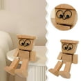 thumbnail image 2 of Wooden Man, Swing Square Head Robot Car Pendant Car Pendant for Car Dashboard, Handmade Shak Feet Woodens Doll, Funny Cars Ornaments Wood Desktop Decor, Car Dashboard Accessories D, 2 of 7