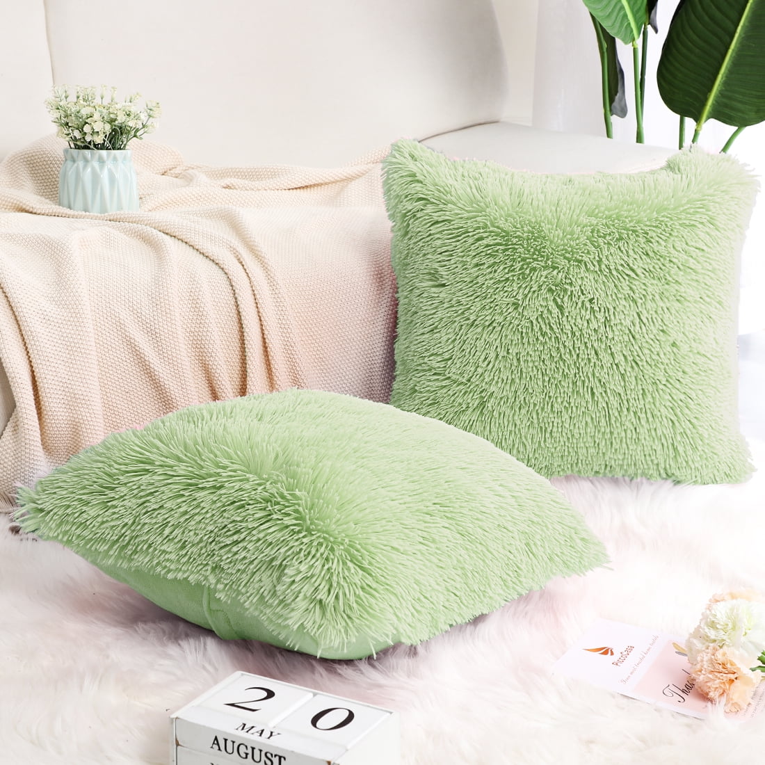 Piccocasa Pack of 2 Soft Fuzzy Faux Fur Throw Pillow Covers Long Shaggy
