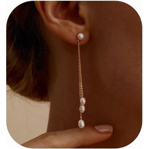 Gold Earrings for Women, 14K Dangle Earrings for Women Trend, Hypoallergenic Gold-Plated Long Tassel Drop Chain Delicate Elegant Earrings