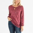 thumbnail image 2 of Womens S/M Burgundy Floral Print Brushed Jersey Tie Front Keyhole Long Sleeve Top by Howard's, 2 of 5