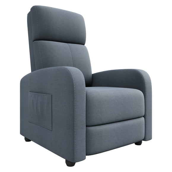 Manual Push Back Recliner Chair – High Back, Soft Cushions, Retractable Footrest, Linen Fabric, Side Pocket, Comfortable Armchair for Living Room, Bedroom, Home Theater – F36-30 Gray