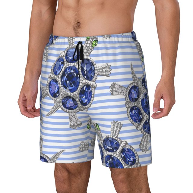 Balery Turtle with Blue Stones Bañador para hombre, shorts de playa de secado rápido con entrepierna y forro de compresión-Medium
