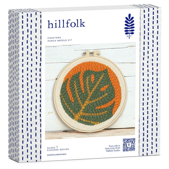Hillfolk Punch Needle Plant Kit- Includes 8" Plastic Hoop, Printed Fabric, Yarn, Punch Needle Tool And Instructions. Makes On 8" Punch Needle Design.