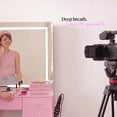 thumbnail image 4 of Boahaus Ivy Vanity Set with LED Mirror, Bluetooth Speakers, and Extra Storage in Pink, 4 of 9