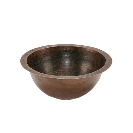 Glass Mosaic Copper Sink - Premier Copper Products LR14FDB Small Round Under Counter Hammered Copper Sink