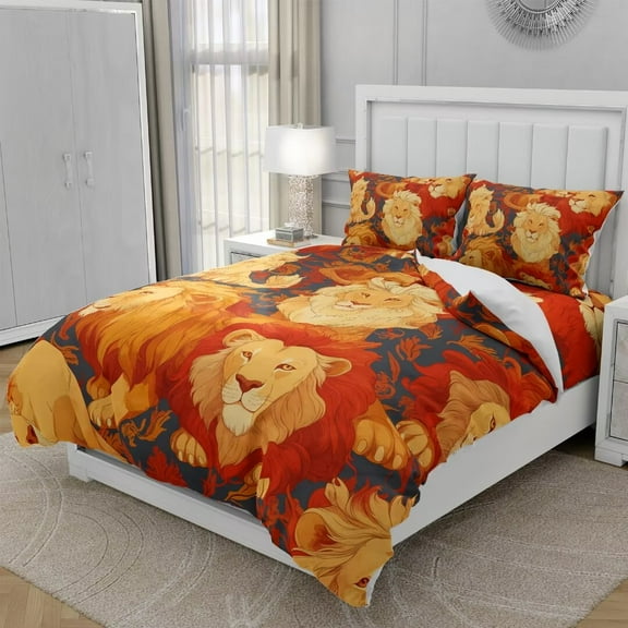 TeasBank Bedding 3D Printing Red Lion Twin Duvet Cover Set Modern Design for Kids Teens Adult Room Comforter Cover Set Bedroom Decoration 3 Pieces(1 Duvet Cover 2 Pillow Shams)