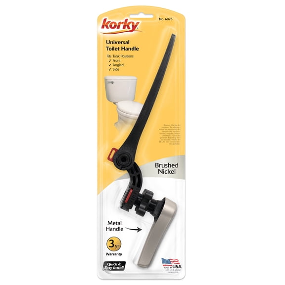 Korky Toilet Handle, Brushed Nickel Handle - Tank Lever Replacement - Universal to Fit Front, Angled, and Side Left Mount Toilets - 6075