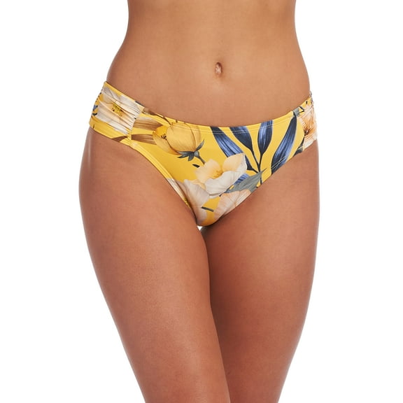 La Blanca Women's Side Shirred Hipster Bikini Swimsuit Bottom, Marigold/Belle Fiore, 10