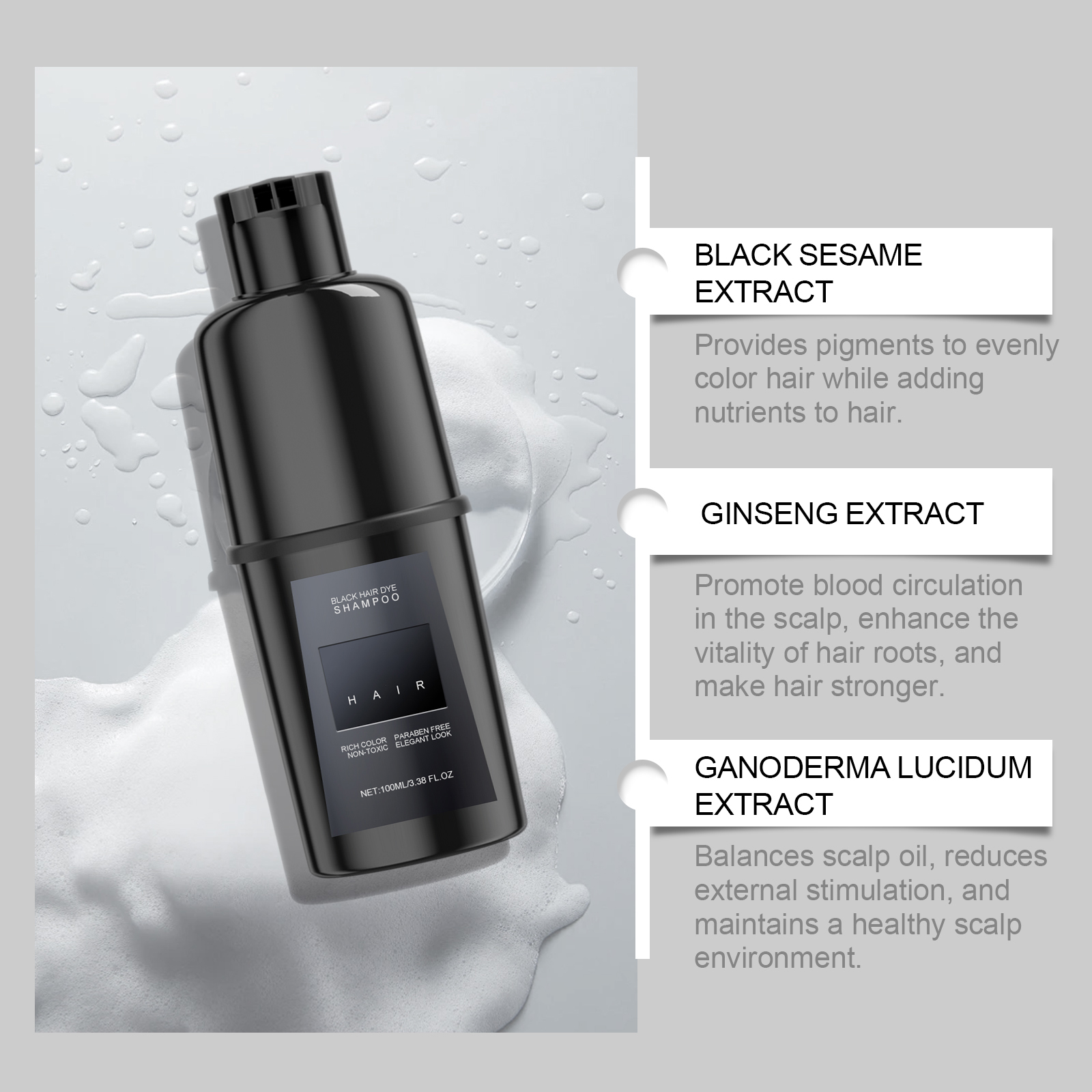 Alvantor Brown Hair Dye Shampoo 3 in 1, Gentle Non-Irritating Gray Coverage Long-Lasting Easy Coloring for Men Women, 3.38fl.oz