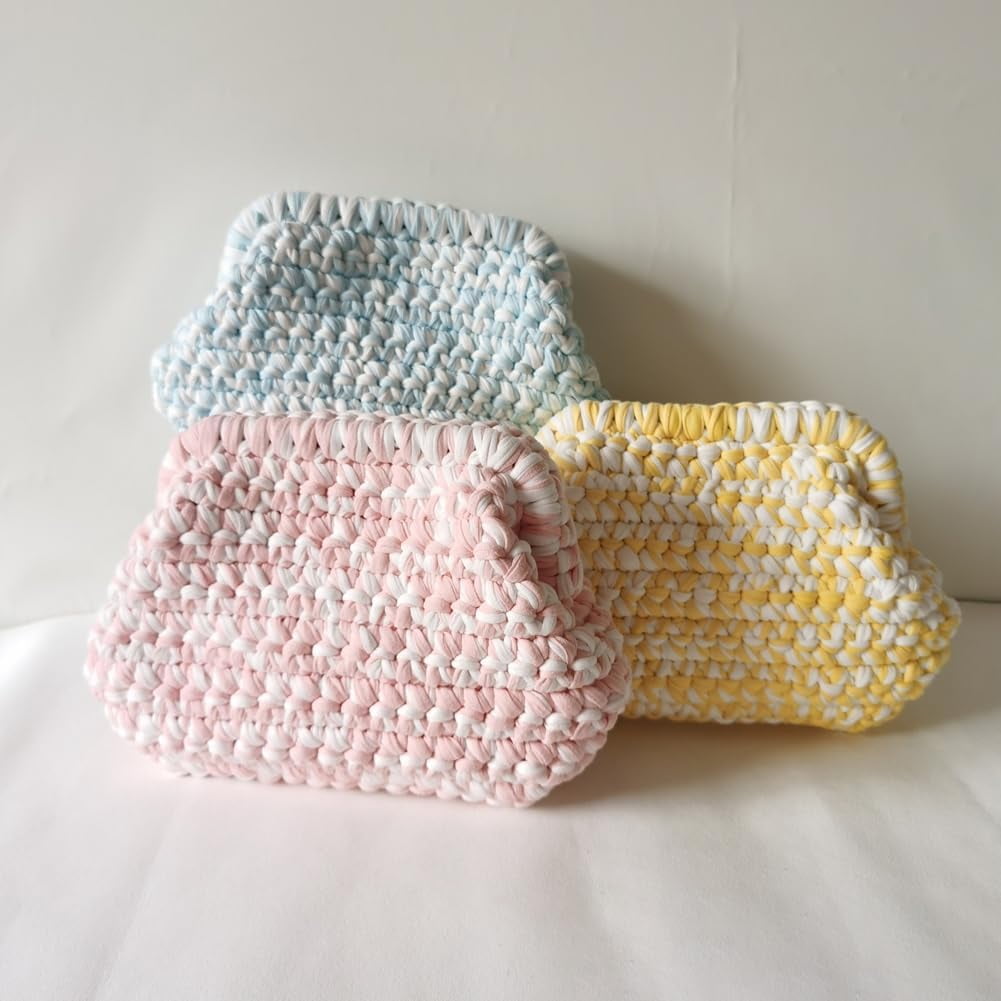 Summer Beach Clutch Purses for Women Woven Crochet Handbags Dumpling Clutch Ruched Cloud Purse Casual Colorblock Bag