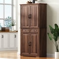 thumbnail image 5 of Harper & Bright Designs Farmhouse Kitchen Pantry Cabinet with Shelves and Door, Freestanding Cupboard Storage Cabinet with 2 Drawers and 3 Pull Out Cabinet Organizers, Brown, 5 of 17