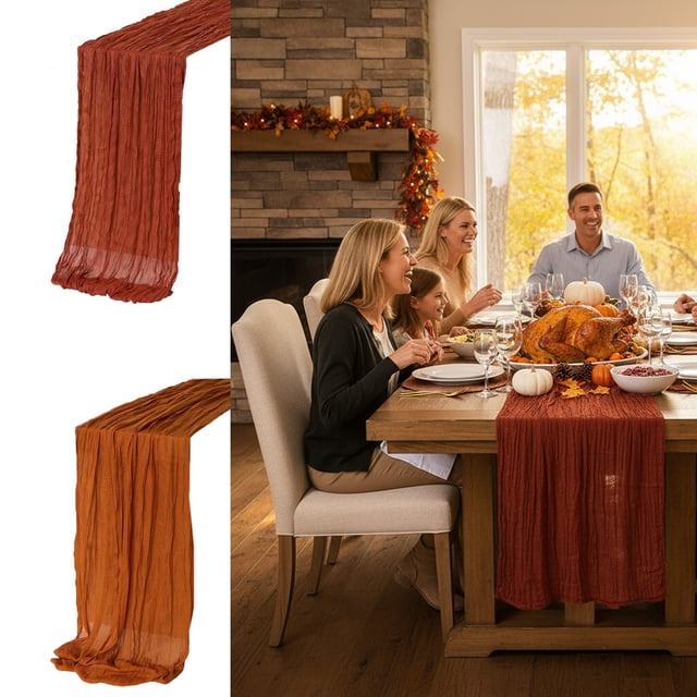 Mantel De Poliéster Camino De Mesa Plisado De Poliéster Estilo Bohemio De 180cm En Rojo Para Decoración De Mesas De Acción De Gracias Y Cenas De Boda (1 Unidad) Rkxzt