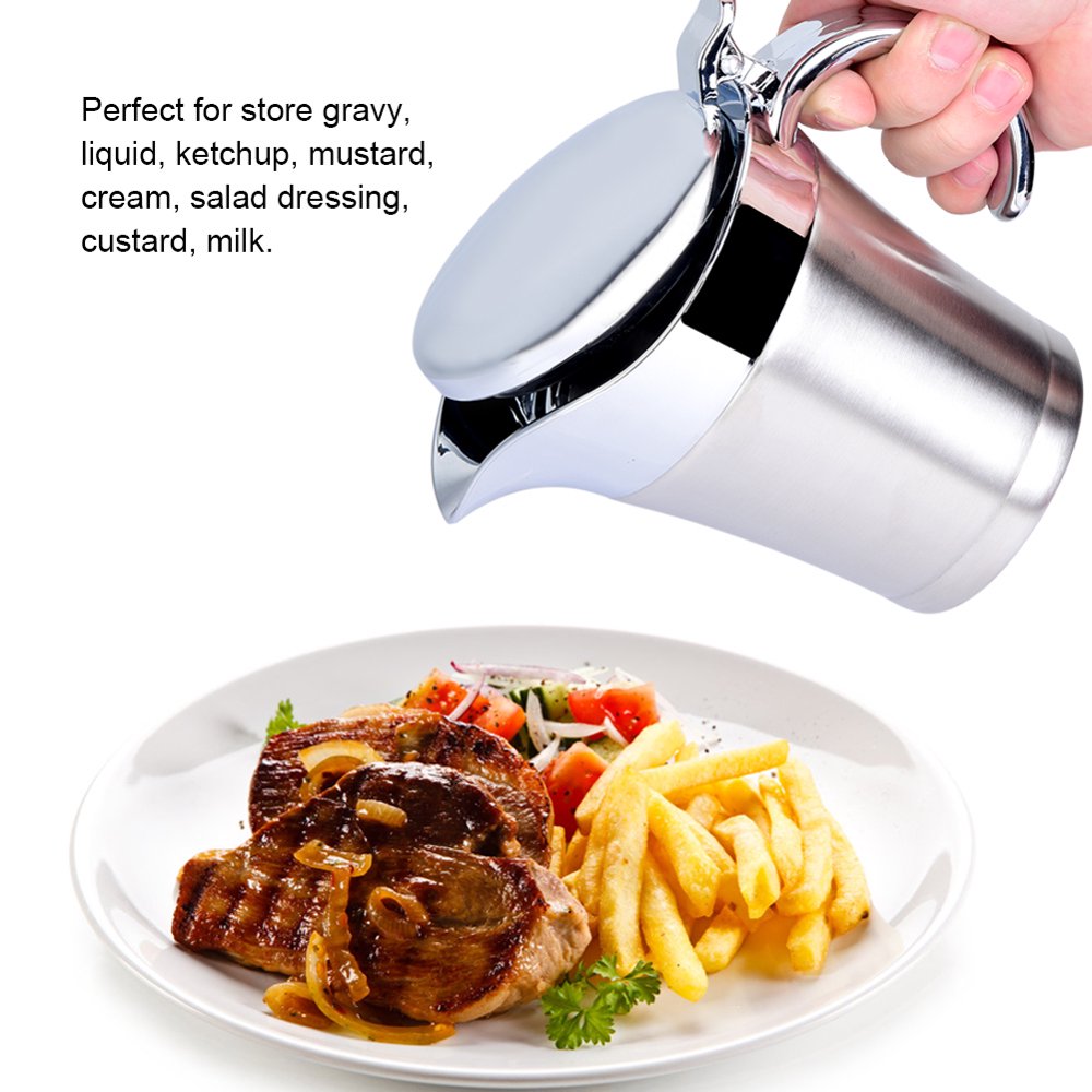 LYUMO 304 Stainless Steel Thermal Insulated Double Wall Sauce Gravy Boat Pot Serving Jug , Gravy