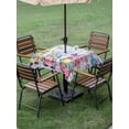 thumbnail image 3 of Easter Outdoor Tablecloth - 60x60 Inch Square Dining Table Cover, Watercolor Gnomes Eggs Flowers Butterflies Purple Plaid Waterproof Outdoor Table Cloth with Umbrella Hole & Zipper for Picnic/Patio, 3 of 7