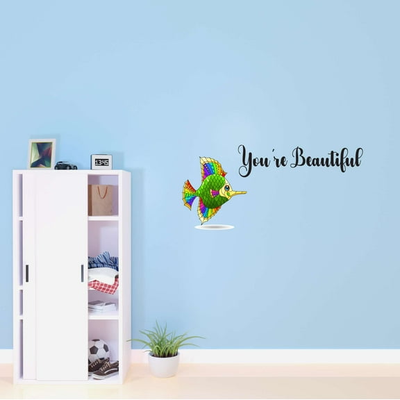 Stained Glass Decals Stickers Angel Fish You Are Beautiful Amazing Love Beautiful Crown Prince Unicorns Royalty Sweet Dreams For Mirror Decorating Ideas Wall Decal Sticker - Size: 30 In X 15 In