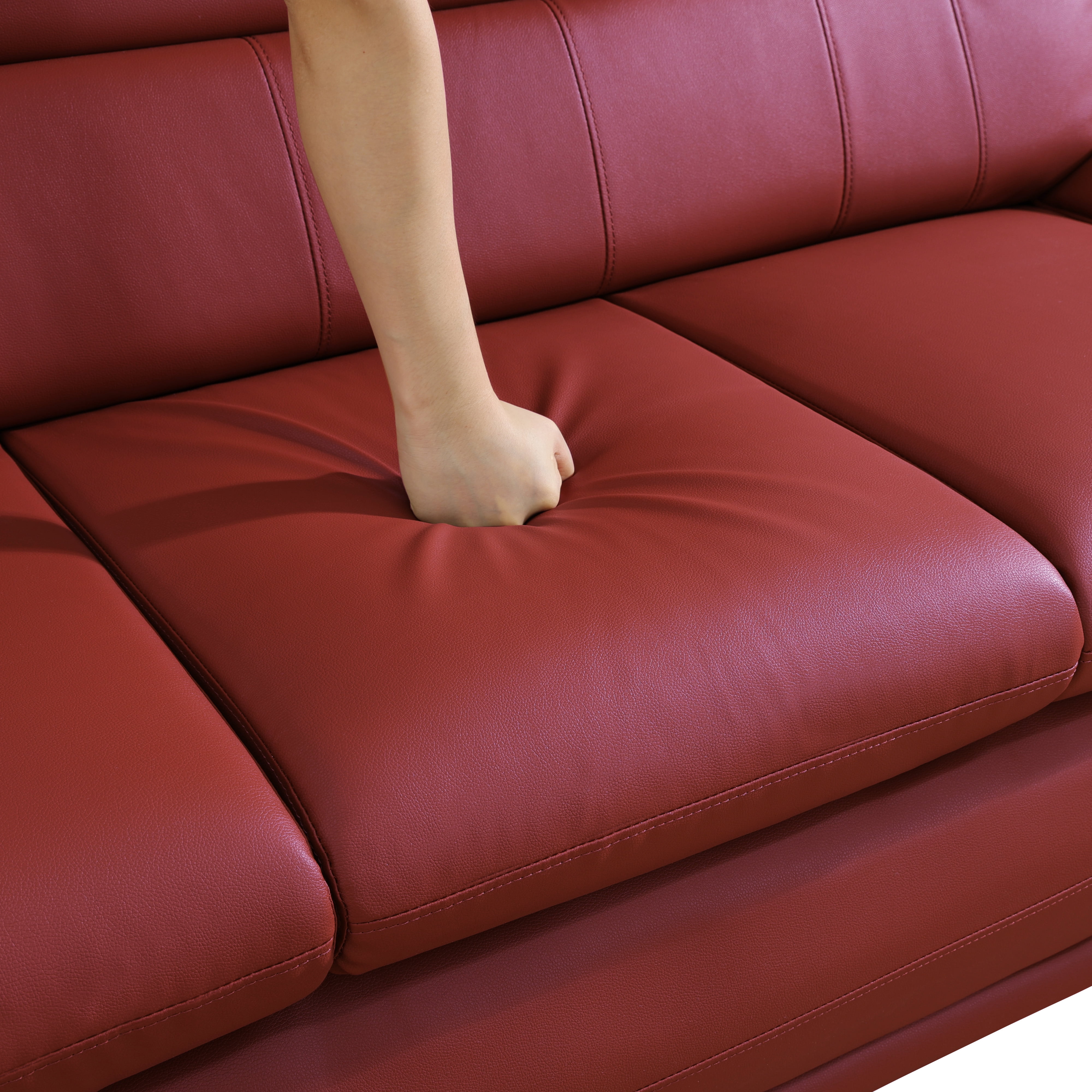 Leather Sofa Chair, Modern Accent Chair Comfy Sofa Couch Curved Armchair for Living Room, Bedroom, Red