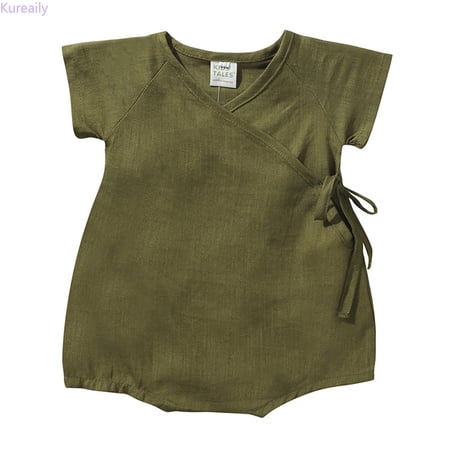Kureaily Kimono Robe Linen Yarn Robe Baby Solid Romper Japanese Pajamas 3-6 Months