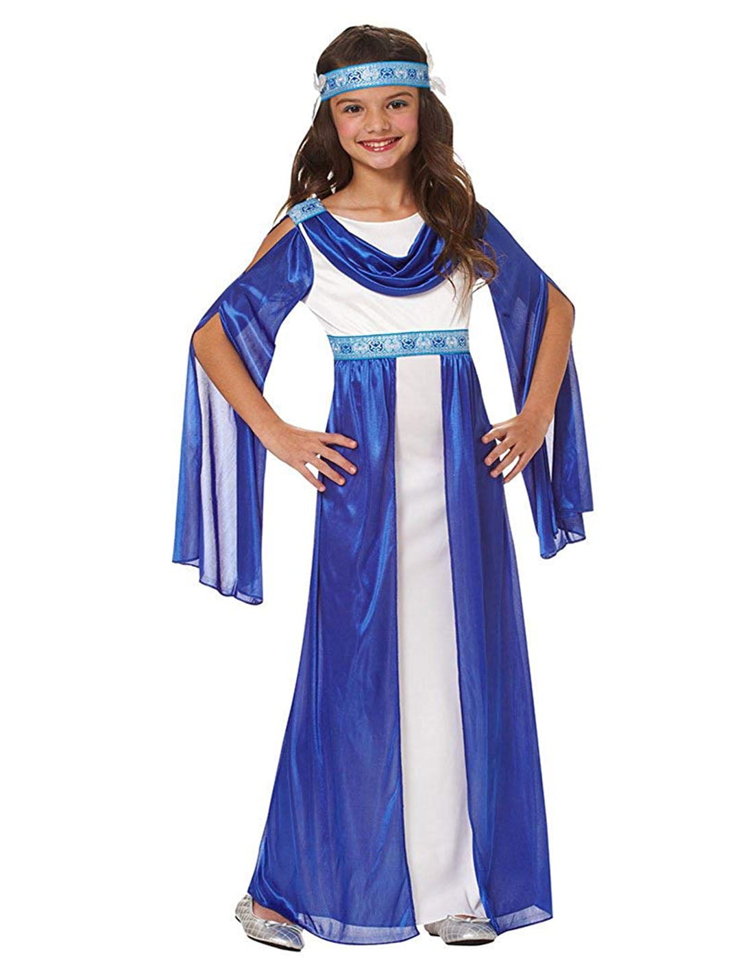Greek Empress Girls Grecian Roman Blue Toga Halloween CostumeS