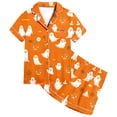 thumbnail image 3 of RUTAYY Girls Halloween Pajama Set Ghost Pumpkin Print 2 Piece Notch Neck Short Sleeve Button Down Top Shorts Kids Sleepwear Outfit Orange, 3 of 6