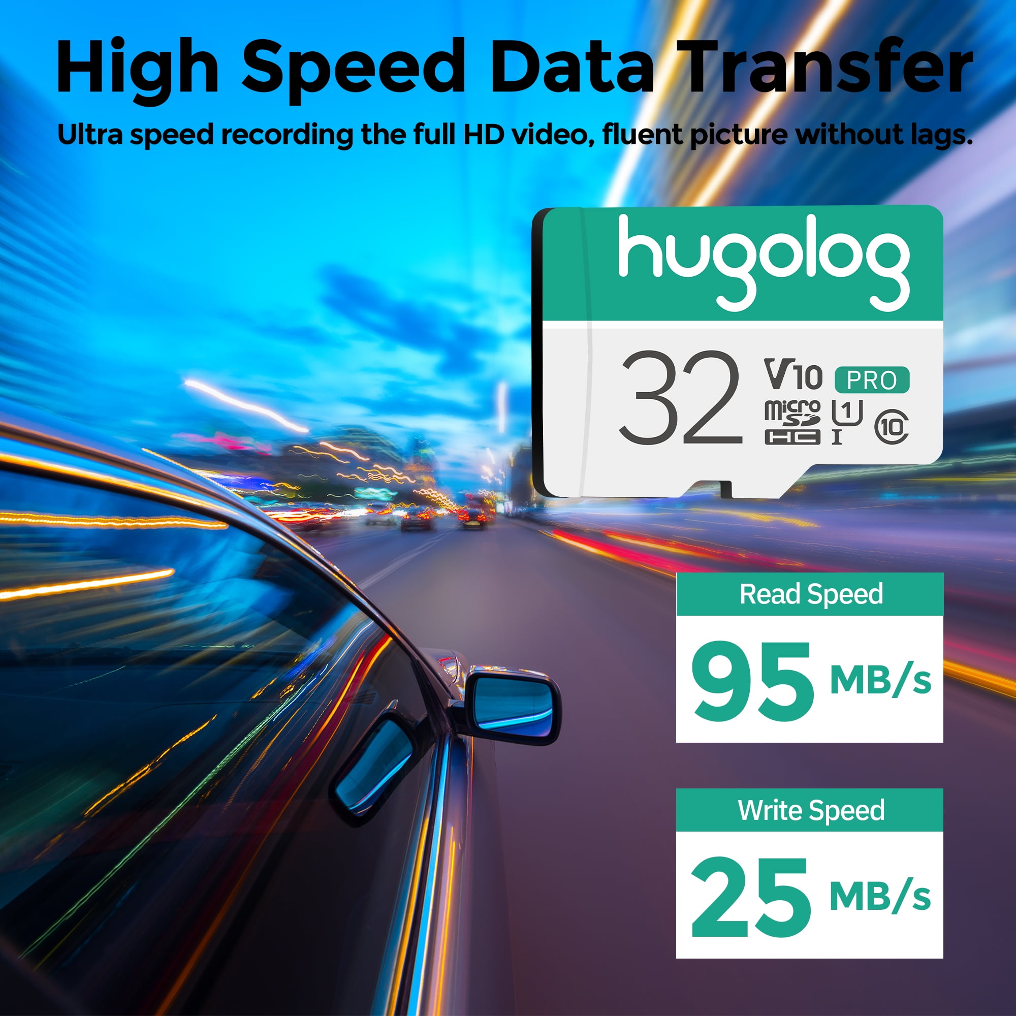 Hugolog 3 packs 32GB Micro SD Card, Micro SDXC UHS-I Memory Card – 95MB/S,633X,U3,C10, Full HD Video V30, A1, FAT32, High Speed Flash TF Card P500 for Phone/Tablet/PC