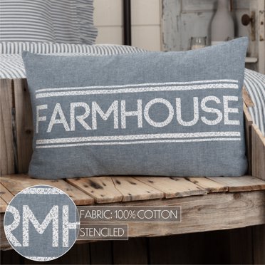 VHC Brands Farmhouse Sawyer Mill Stenciled Pillow – Tan 14x22 – Bedroom Living Room Decor