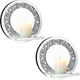 thumbnail image 5 of Set of 2 Crystal Crush Diamond Candle Sconces, Gorgeous Silver Mirrored Wall Sconce, Candle Holder Glass Wall Decorations for Home Décor, Living Room, Dining Room.Round, 5 of 14
