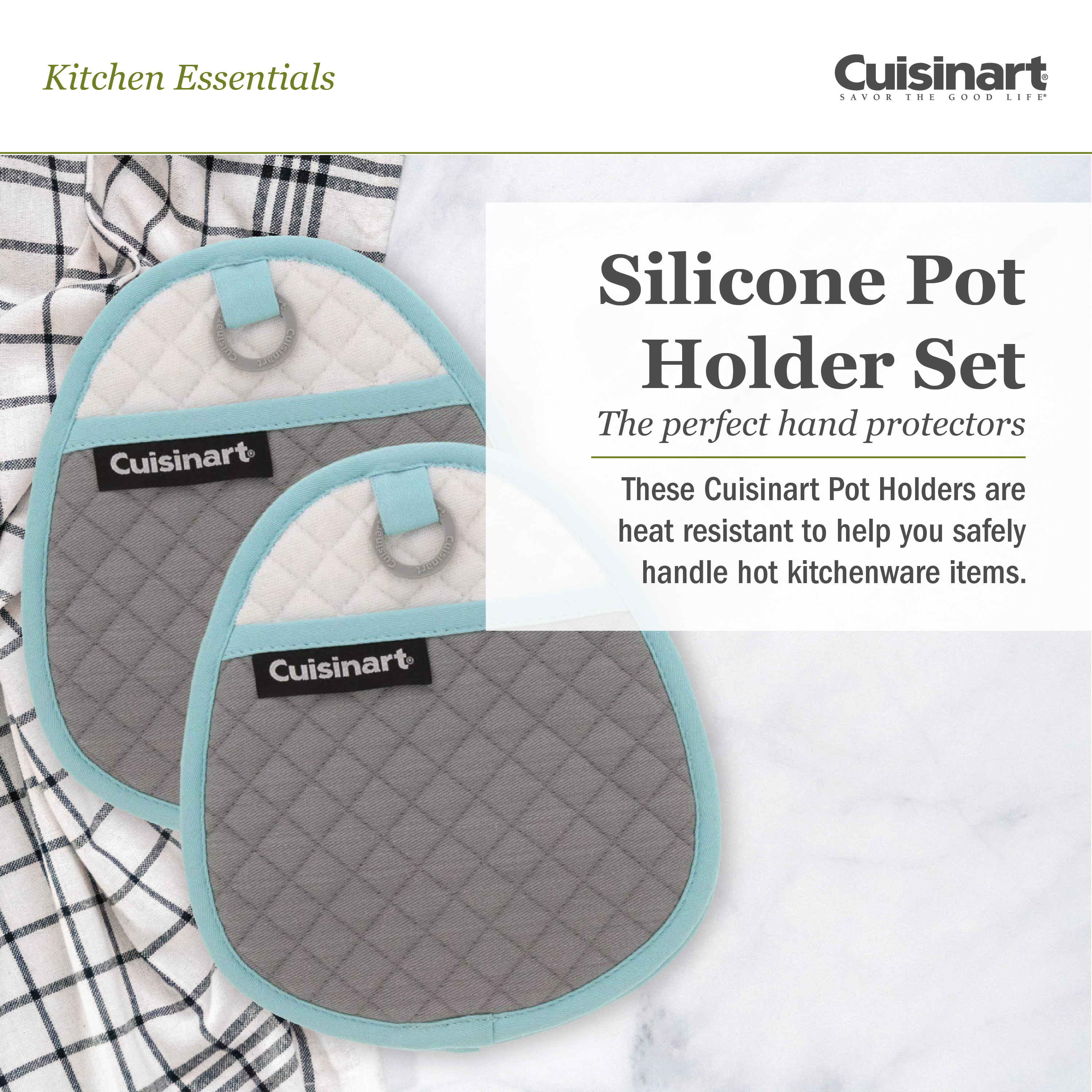 Cuisinart Quilted Silicone Potholders & Oven Mitts - Heat Resistant up to  500? F, Drizzle Grey- 2pk