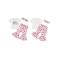 thumbnail image 2 of Raccmtaty Kids Girls 4th of July Outfits Letter Print Short Sleeve T-Shirt and Flare Pants Headbands Set 3 Piece Clothes, 2 of 8