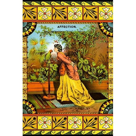 Crate And Barrel Wall Shelves A woman gives a loving kiss to her pet parrot This label was printed during the 1880s for the intention of being pasted on a crate or barrel of tobacco Poster Print by Unknown ()