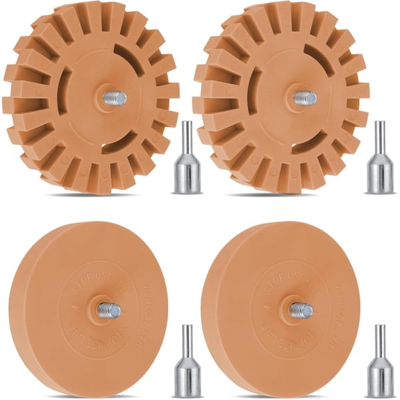 Eraser Wheel for Drill - 4 Pack Rubber Wheel Decal Remover Kit with Solid & Gear Design, Adhesive Remover Wheel for Vinyl Wrap, Car Decals, Stickers, Emblems from Autos, Boats, RVs, Trucks