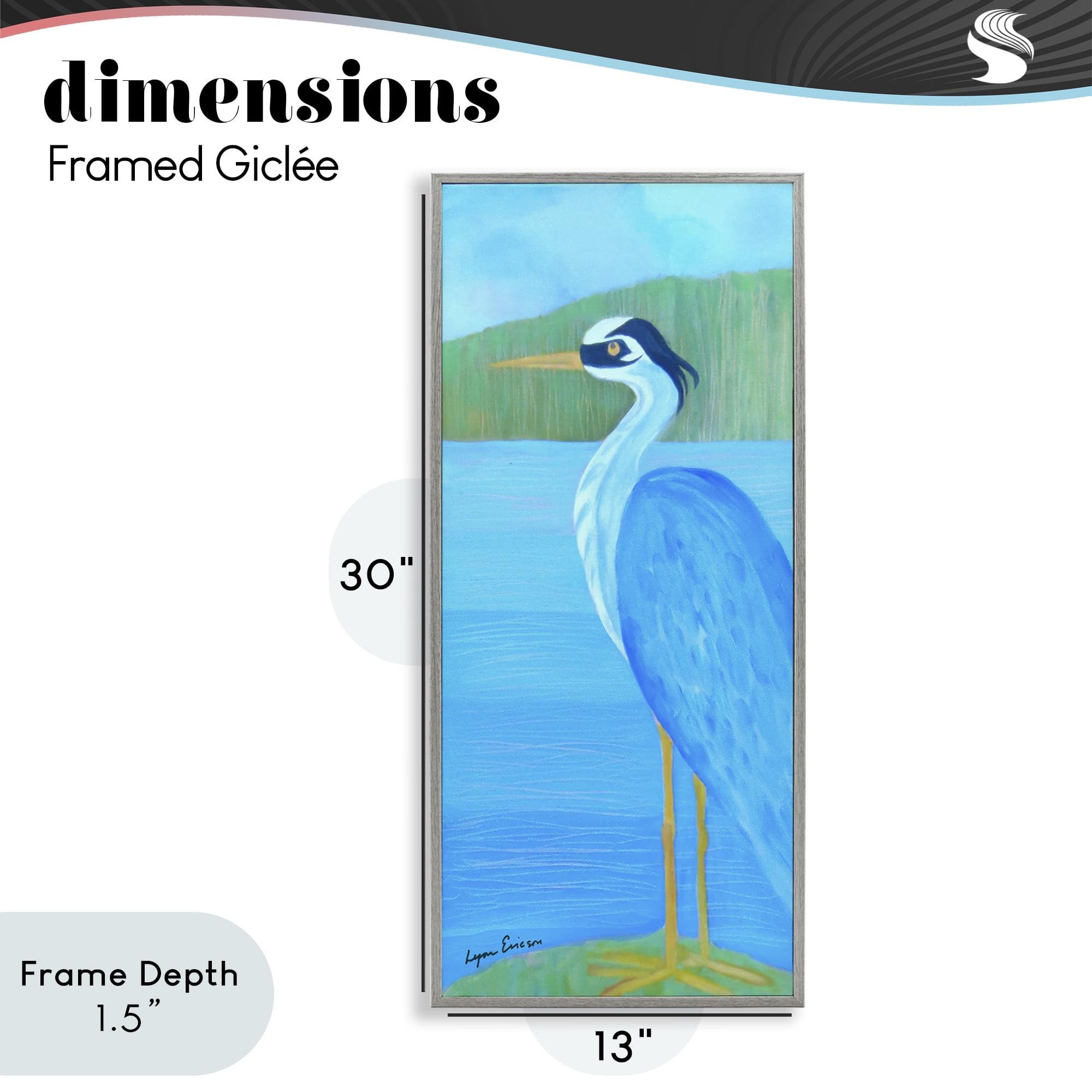 Stupell Industries Great Blue Heron Gray Framed Giclee Art, design by Lynn Ericson Fine Art