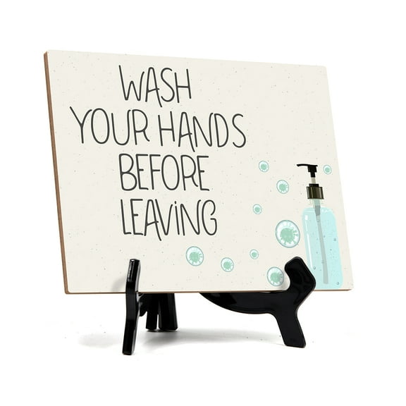 Signs ByLITA Wash Your Hands Before Leaving, Hygiene Sign, 6" x 8" (White)