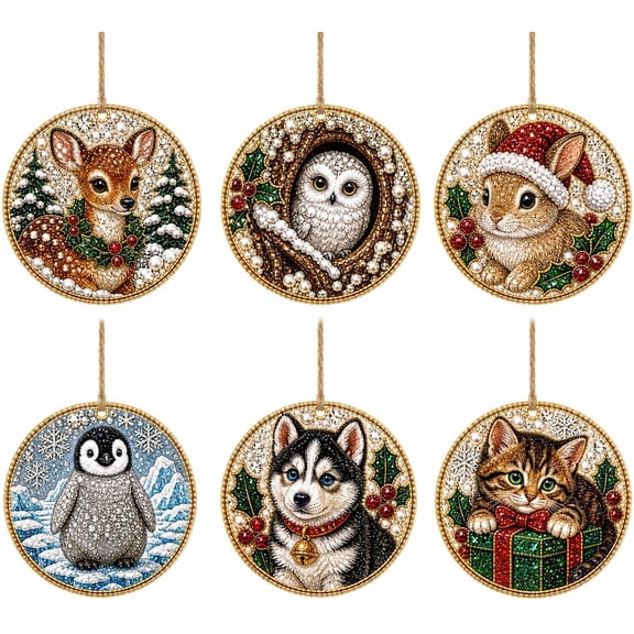 New 6 Pcs Christmas Diamond Painting Ornaments, Pearl Wooden Hanging Pendants, DIY Diamond Art Craft Kit for Adults, Xmas Tree Decor, Home Party Holiday Handmade Gift (Xmas Cats) (Xmas Cats)