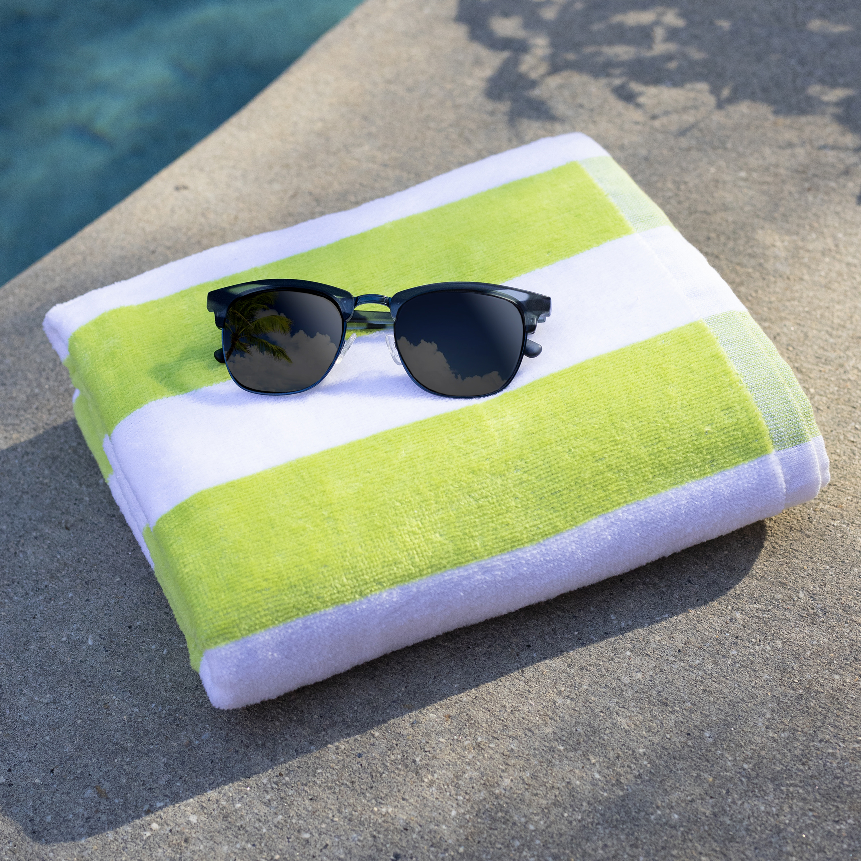 Freshee Cabana Stripe Beach Towel, Green - Featuring Intellifresh Antimicrobial Technology