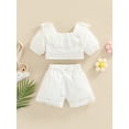 thumbnail image 2 of Franhais Girls Casual Two-piece Pants Suit, White V-neck Lace Hem Short Sleeve Tops and Elastic Waist Shorts, 2 of 8