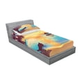 thumbnail image 2 of Ambesonne Beach Fitted Sheet & Pillow Sham Set, Calm Coast with Boat and Pier, Twin, Sky Blue Apricot Purple, 2 of 2