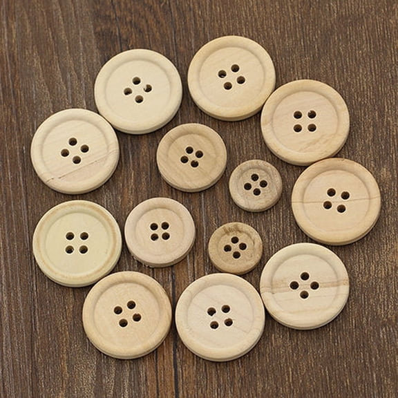 Clearance YOHOME 50PCs Wooden Buttons Natural Color Round 4-hole Sewing Scrapbooking DIY Yellow
