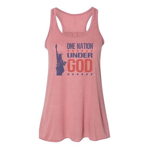 "Patriotic Tank Top, One Nation Under God, America Racerback, Soft Bella Canvas, USA Tank, Women's Patriotic Shirt, Lady Liberty Shirt, Gym T, Mauve Marble, SMALL"