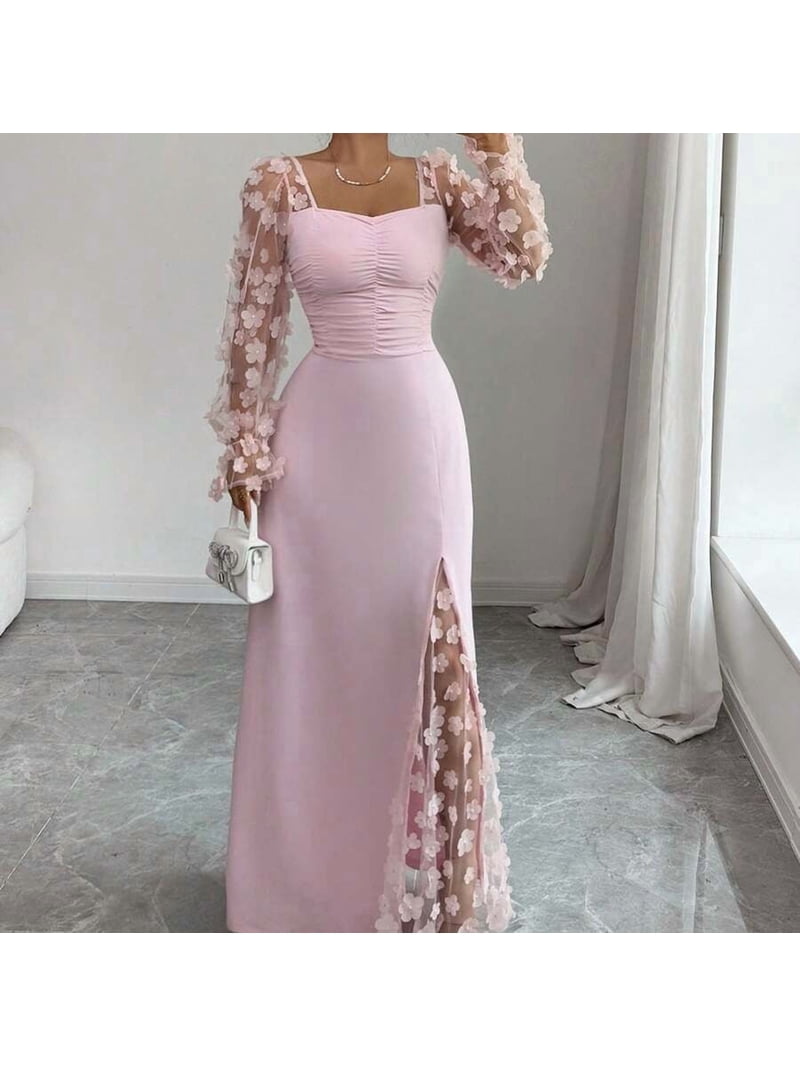 mesh sweetheart ruched maxi dress Mesh Sweetheart Neckline Ruched Long Sleeve Midi Dress