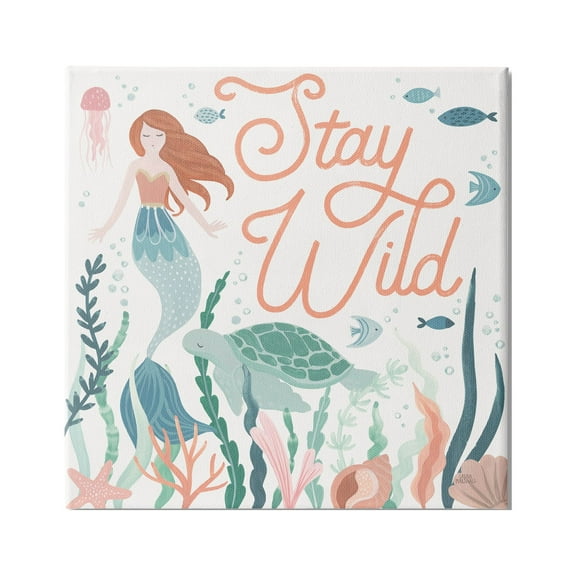 Stupell Industries Stay Wild Phrase Children's Seafloor Mermaid Tortoise, 36 x 36,Design by Laura Marshall